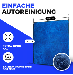 Fiwiko® Chiffon de séchage pour voiture XXL 70 x 90 cm Ultra-absorbant 600 GSM